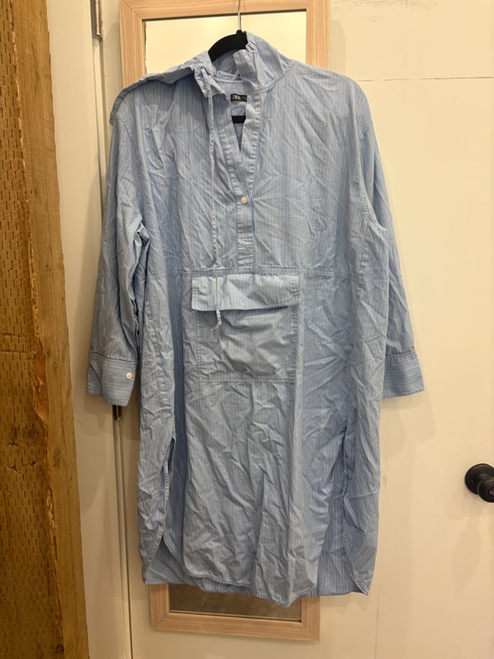 Zara Light Blue Striped Popover Shirt Jacket